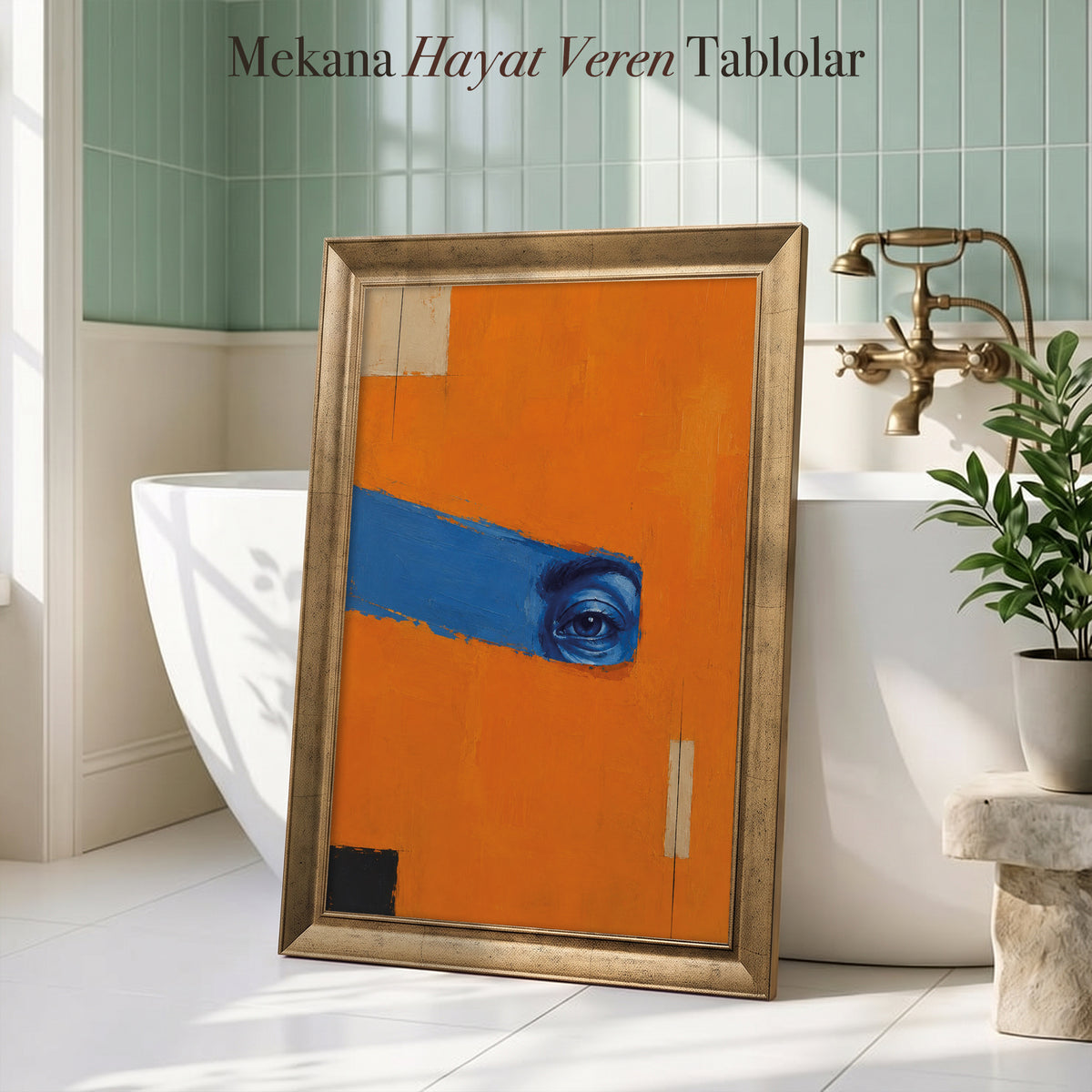 Turuncu Zemin Mavi Göz – Modern Soyut Kanvas Tablo
