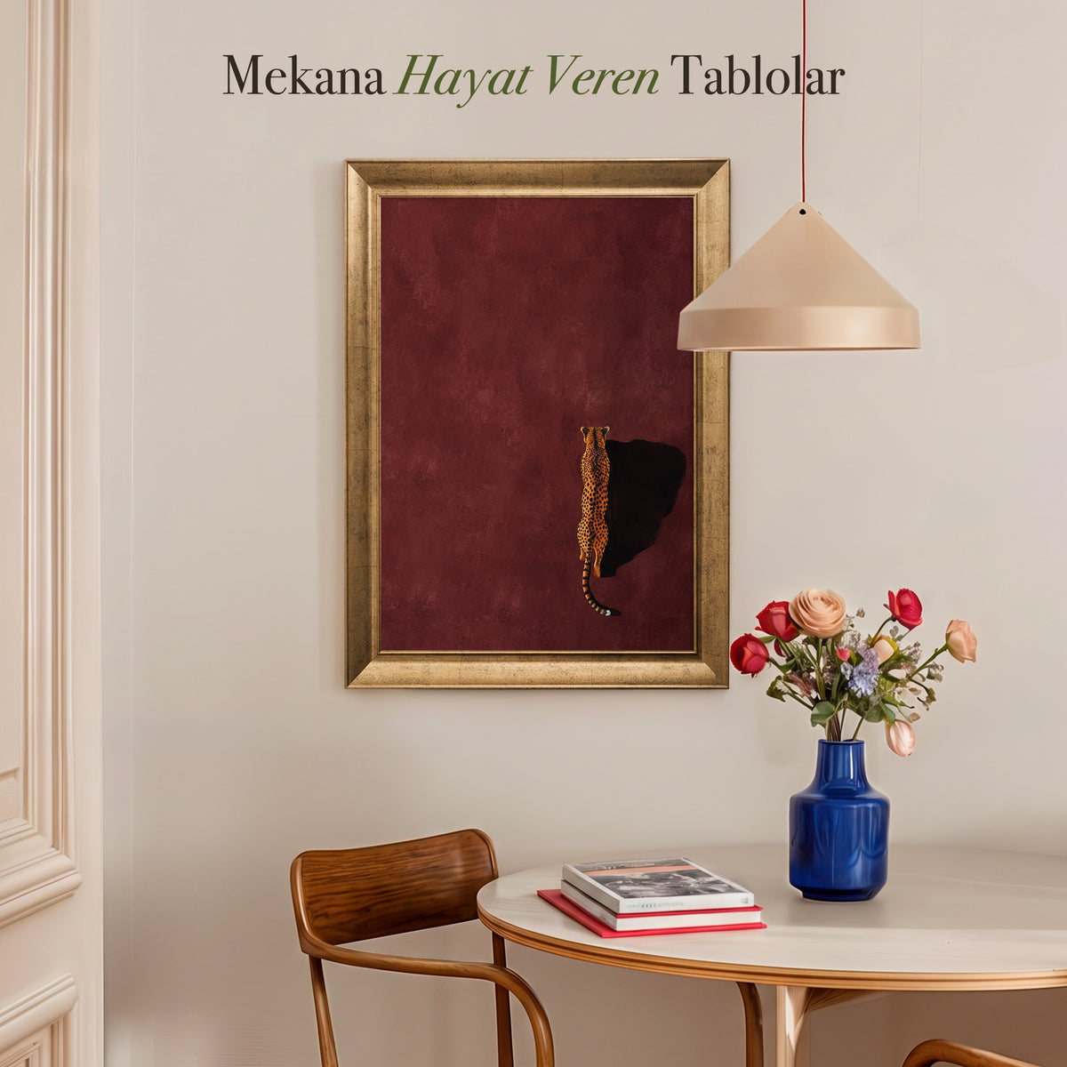Bordo Zeminde Leopar Kanvas Tablo – Minimal Safari Dekoratif Duvar Tablosu