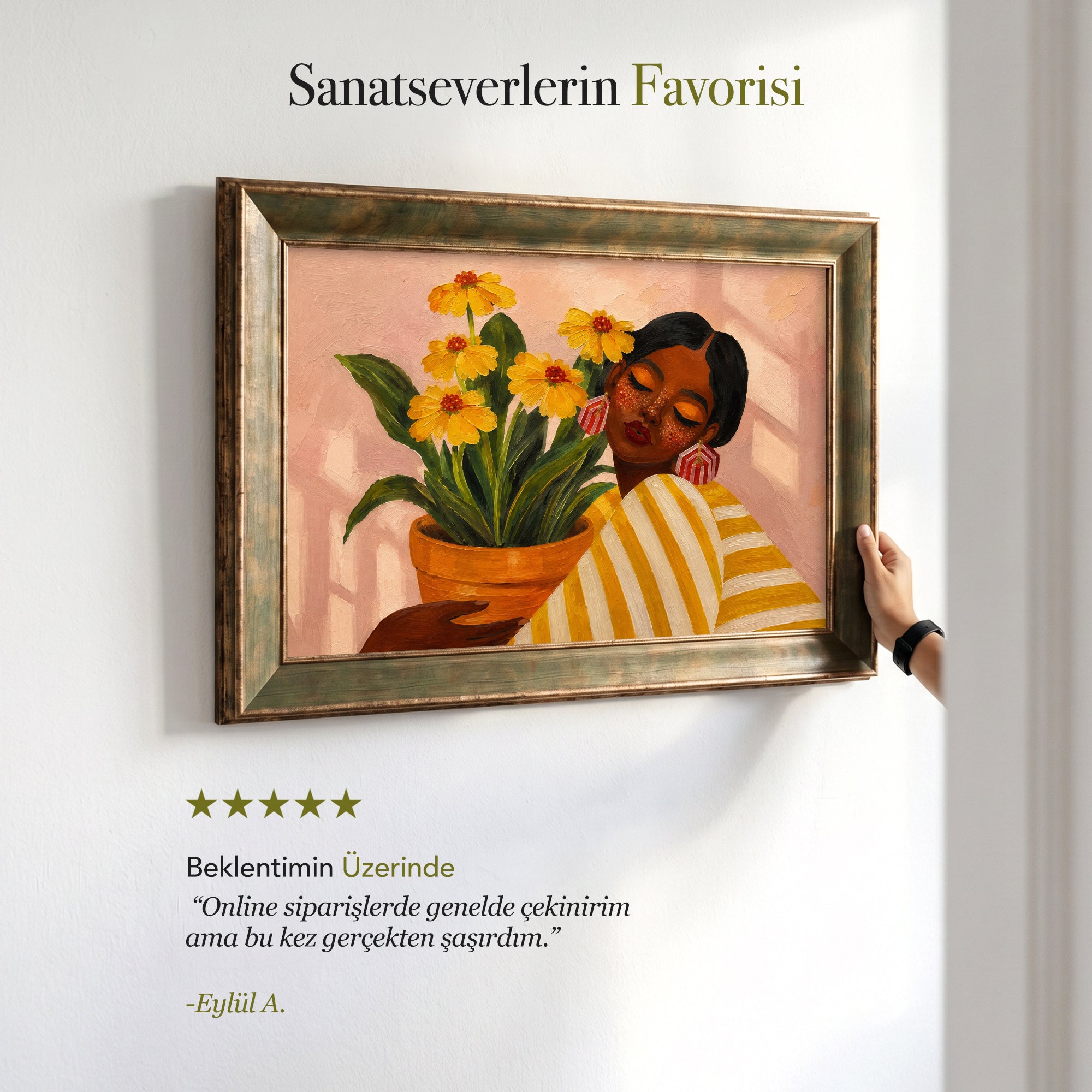 Sarı Çiçekler ve Kadın Portresi Kanvas Tablo – Renkli Modern Figüratif Duvar Sanatı