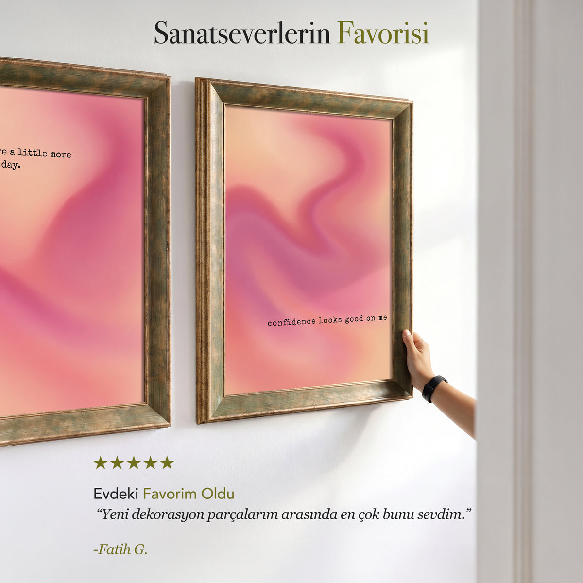 Pembe Motivasyon İkili Kanvas Tablo Seti