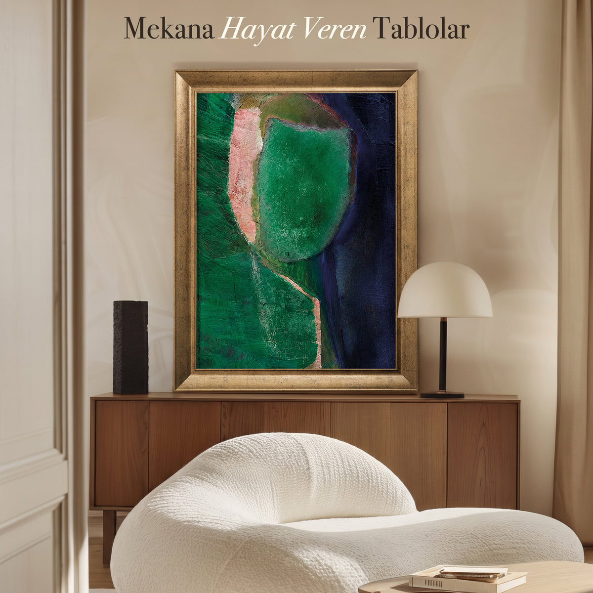 Yeşil Soyut Formlar – Modern Kanvas Tablo