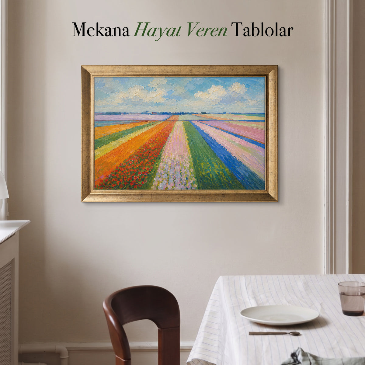 Renkli Çiçek Tarlaları – Manzara Kanvas Tablo