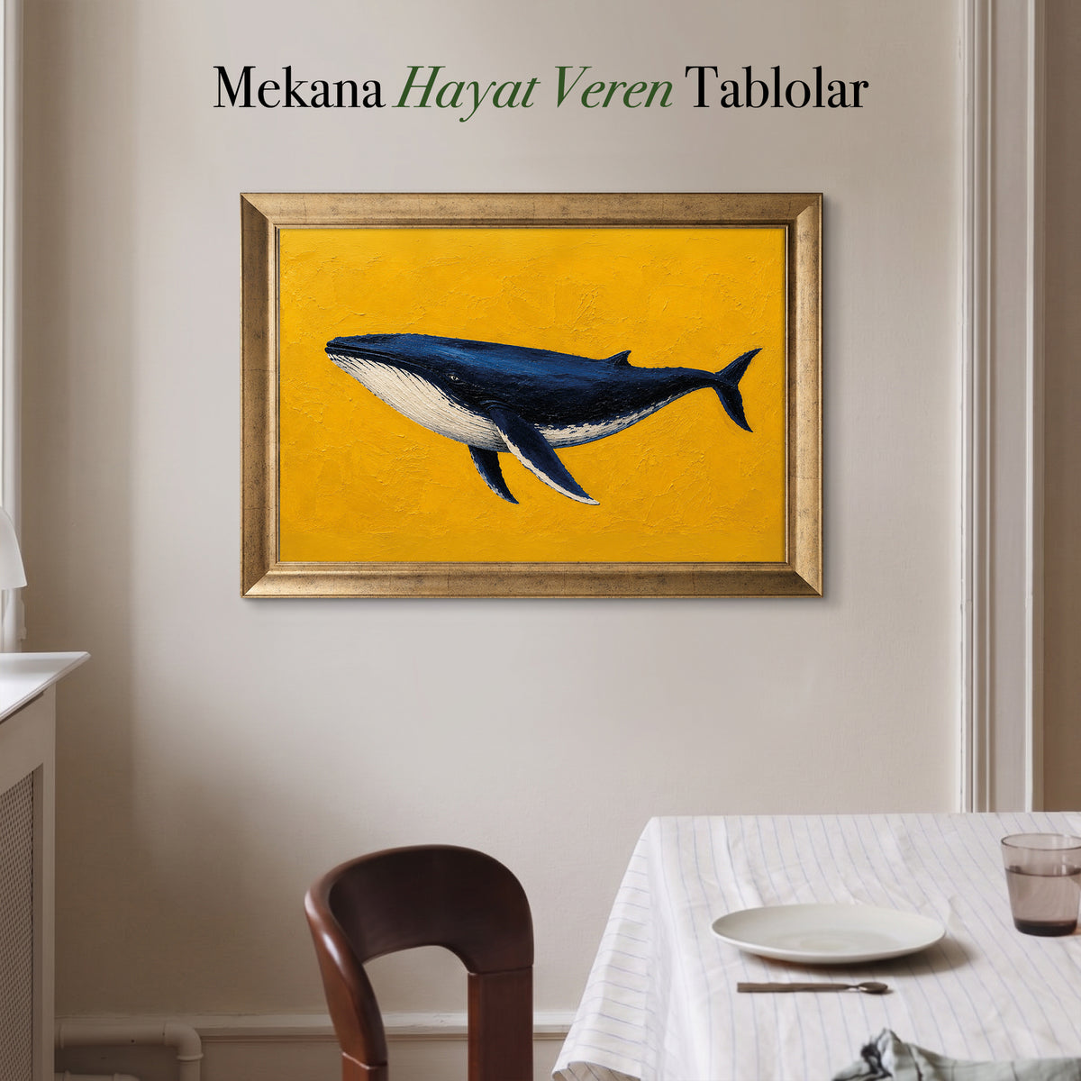 Sarı Zeminde Balina – Modern Kanvas Tablo