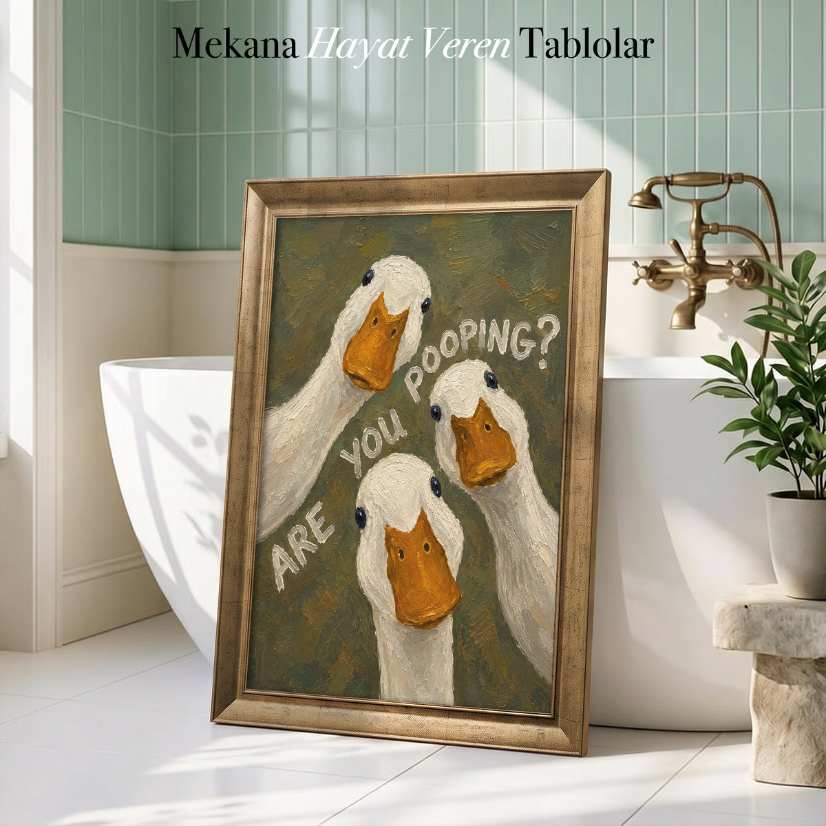 Are You Pooping? – Üç Ördek Figürlü Mizahi Kanvas Tablo