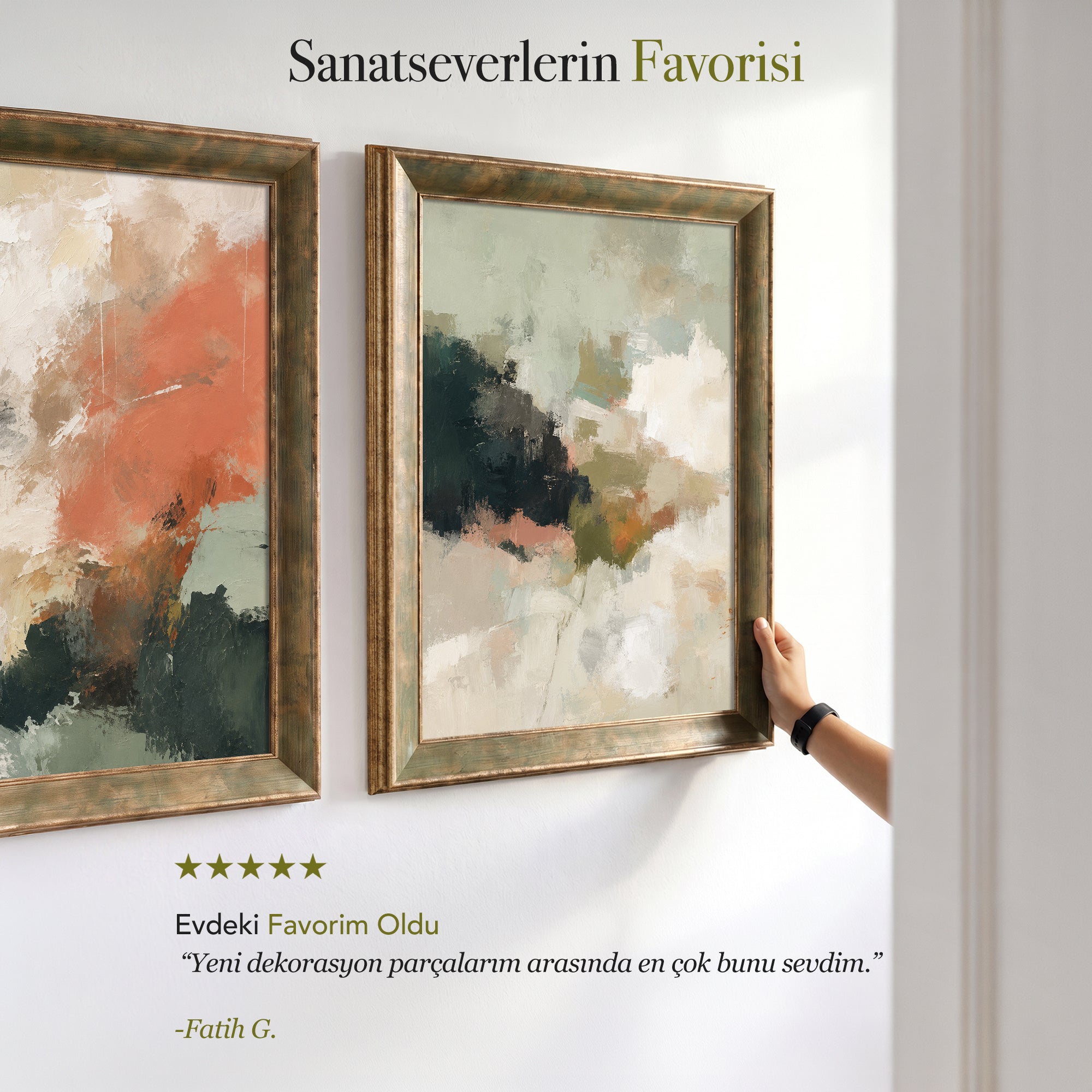 Terracotta ve Soft Yeşil Soyut İkili Kanvas Tablo Seti