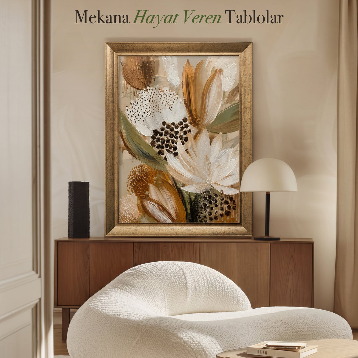 Toprak Tonlarında Soyut Çiçekler – Modern Floral Kompozisyon Kanvas Tablo