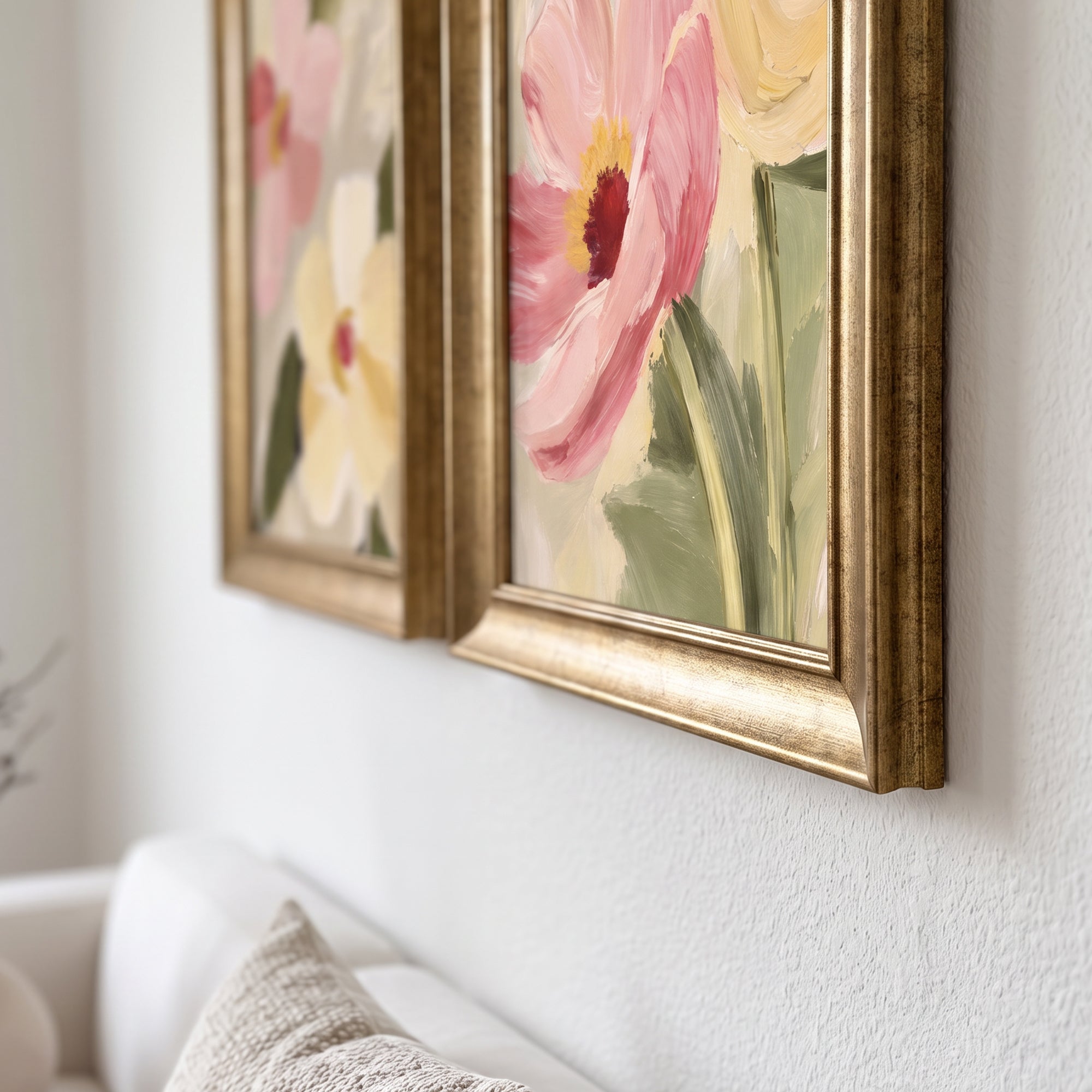 Pastel Çiçek İkili Kanvas Tablo Seti – Modern Floral Dekoratif Duvar Tablosu