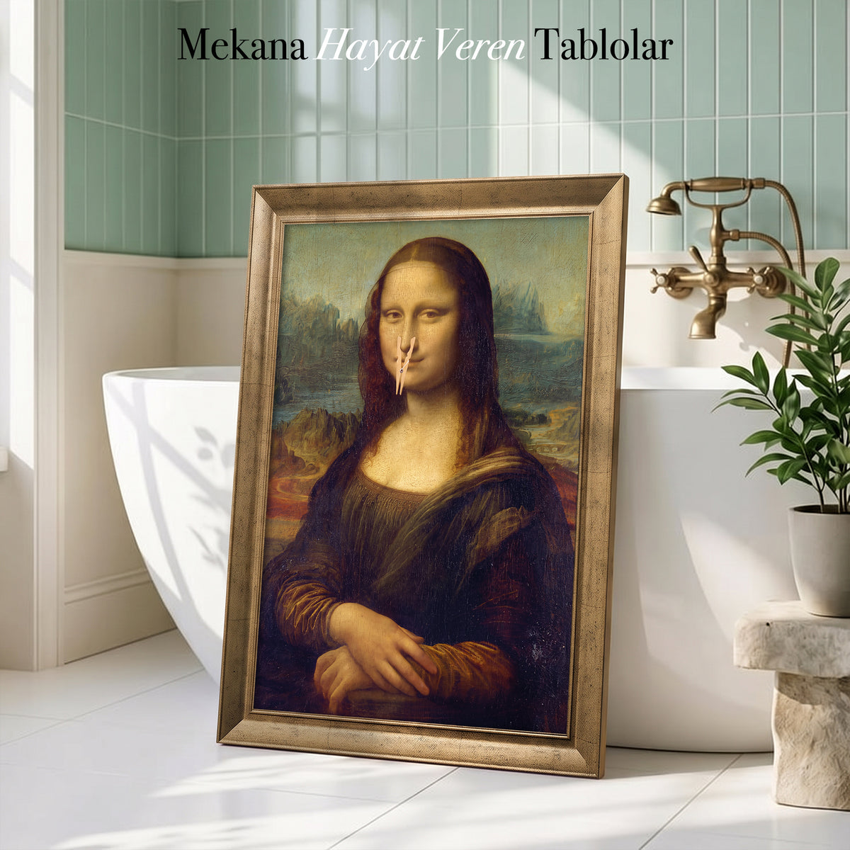 Mona Lisa Mandallı Yüz – Mizahi Klasik Sanat Kanvas Tablo