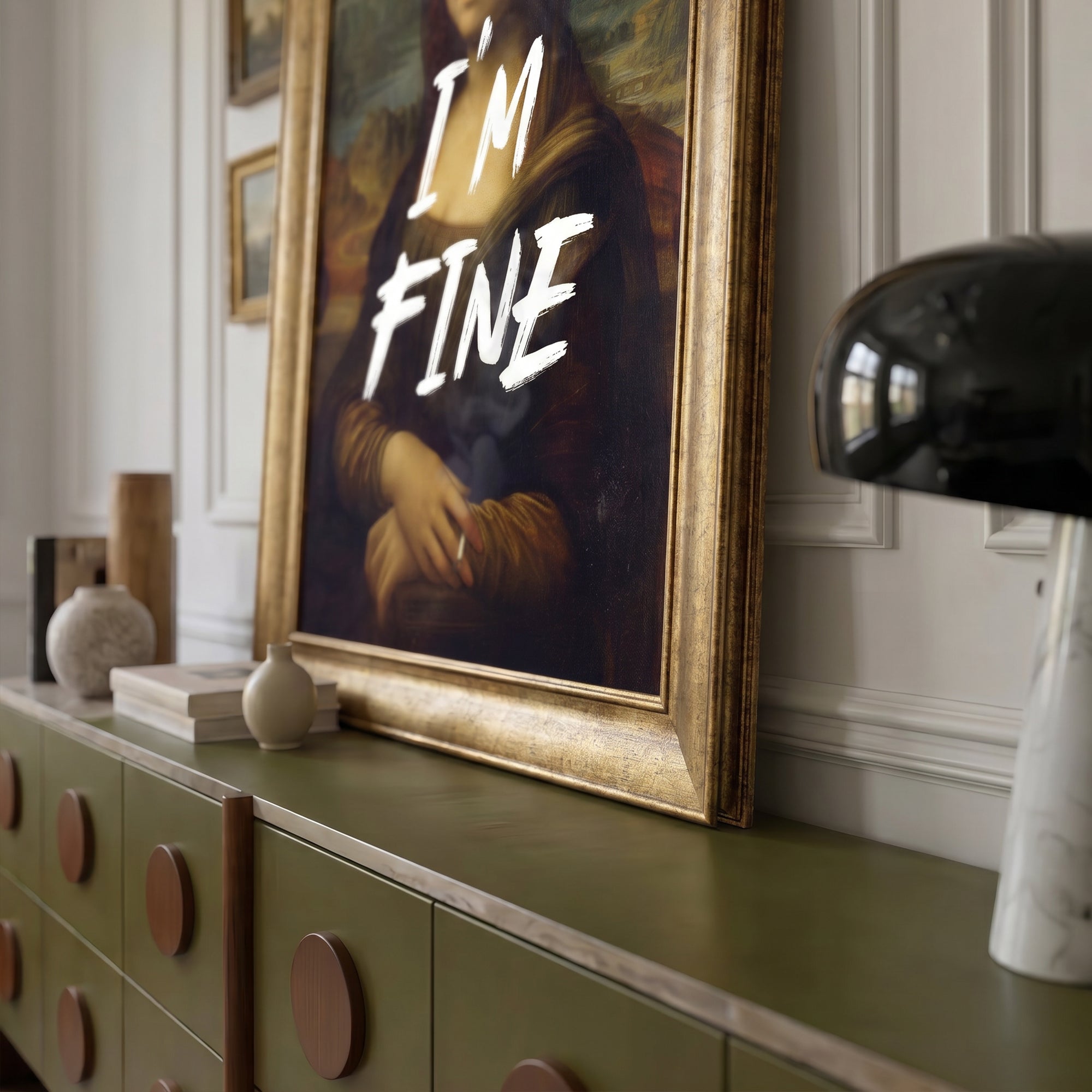 "I'M FINE" Leonardo Da Vinci Mona Lisa Kanvas Tablo
