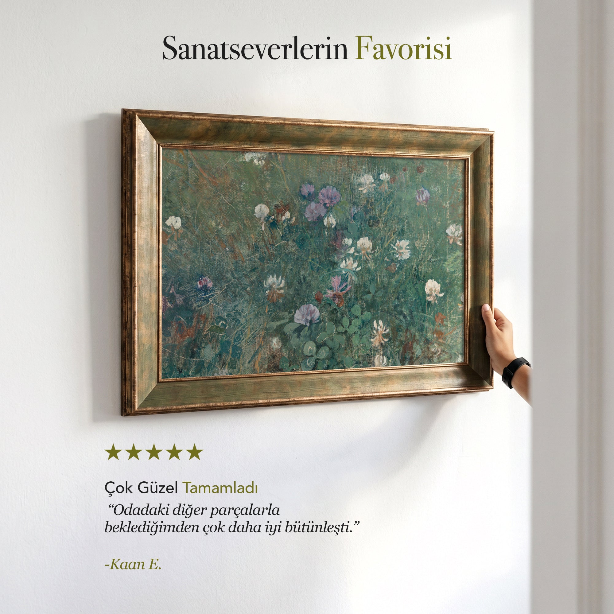 Yeşil Çiçek Bahçesi Poster – Vintage Floral Dekoratif Duvar Posteri