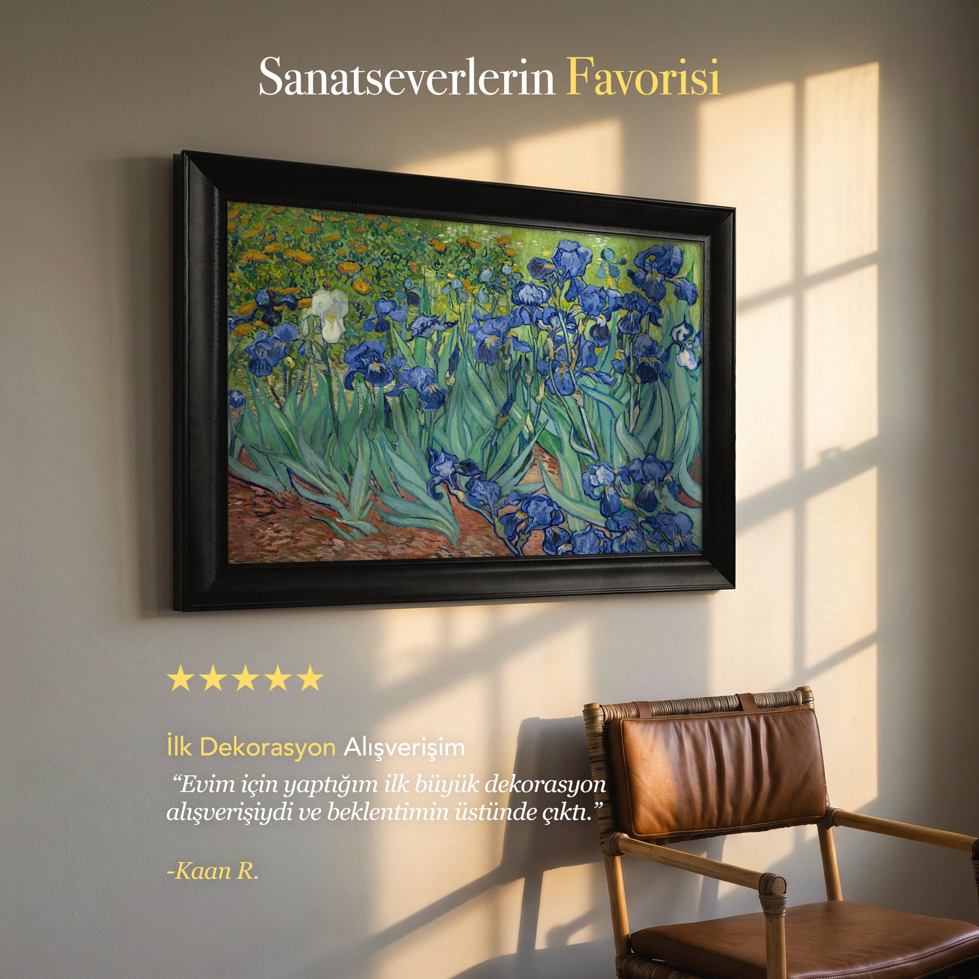 Mor Süsen Çiçekleri Tablosu | Van Gogh Tarzı Floral Kanvas Duvar Dekoru