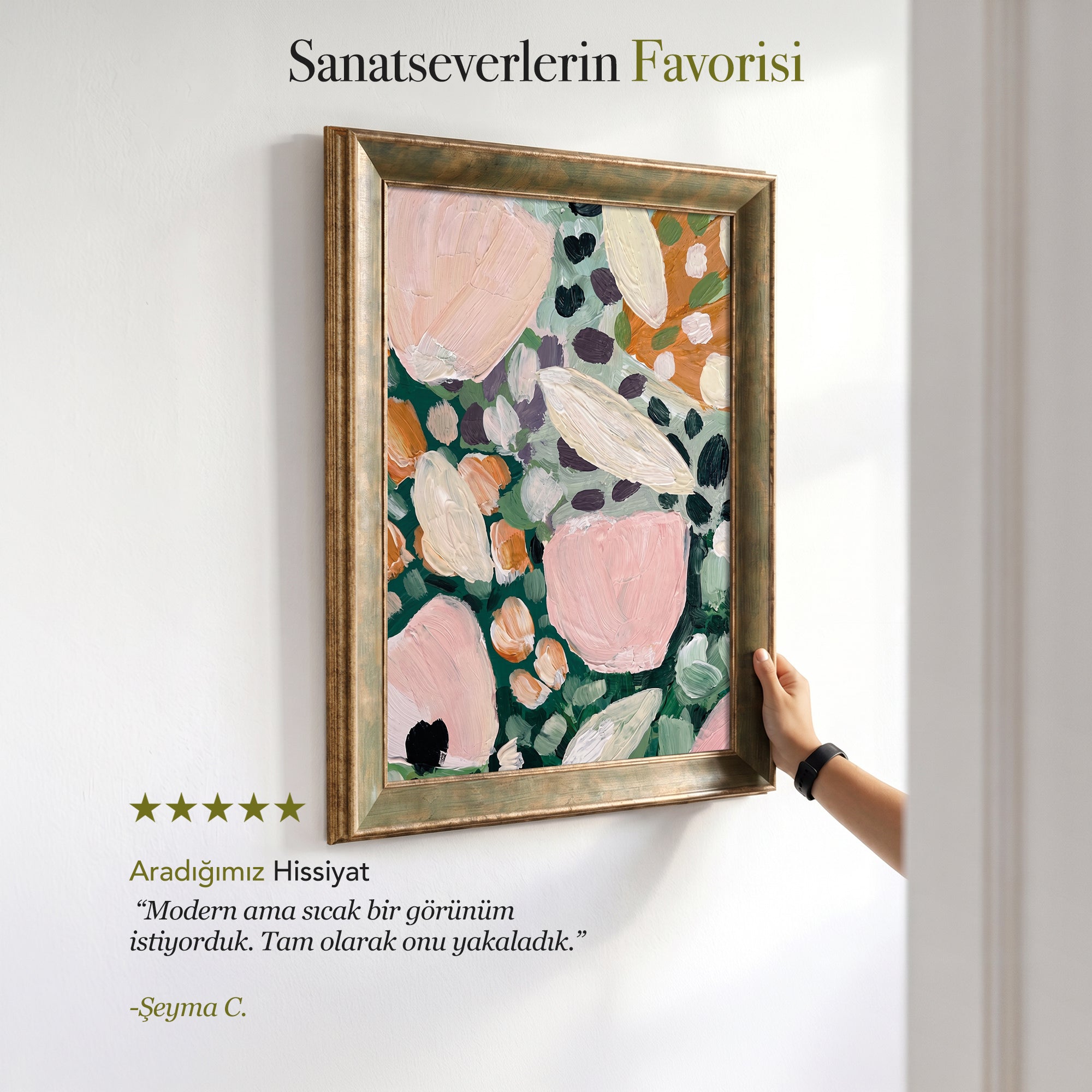 Pastel Çiçekler Kanvas Tablo – Pembe ve Yeşil Tonlarda Soyut Botanik Duvar Dekoru
