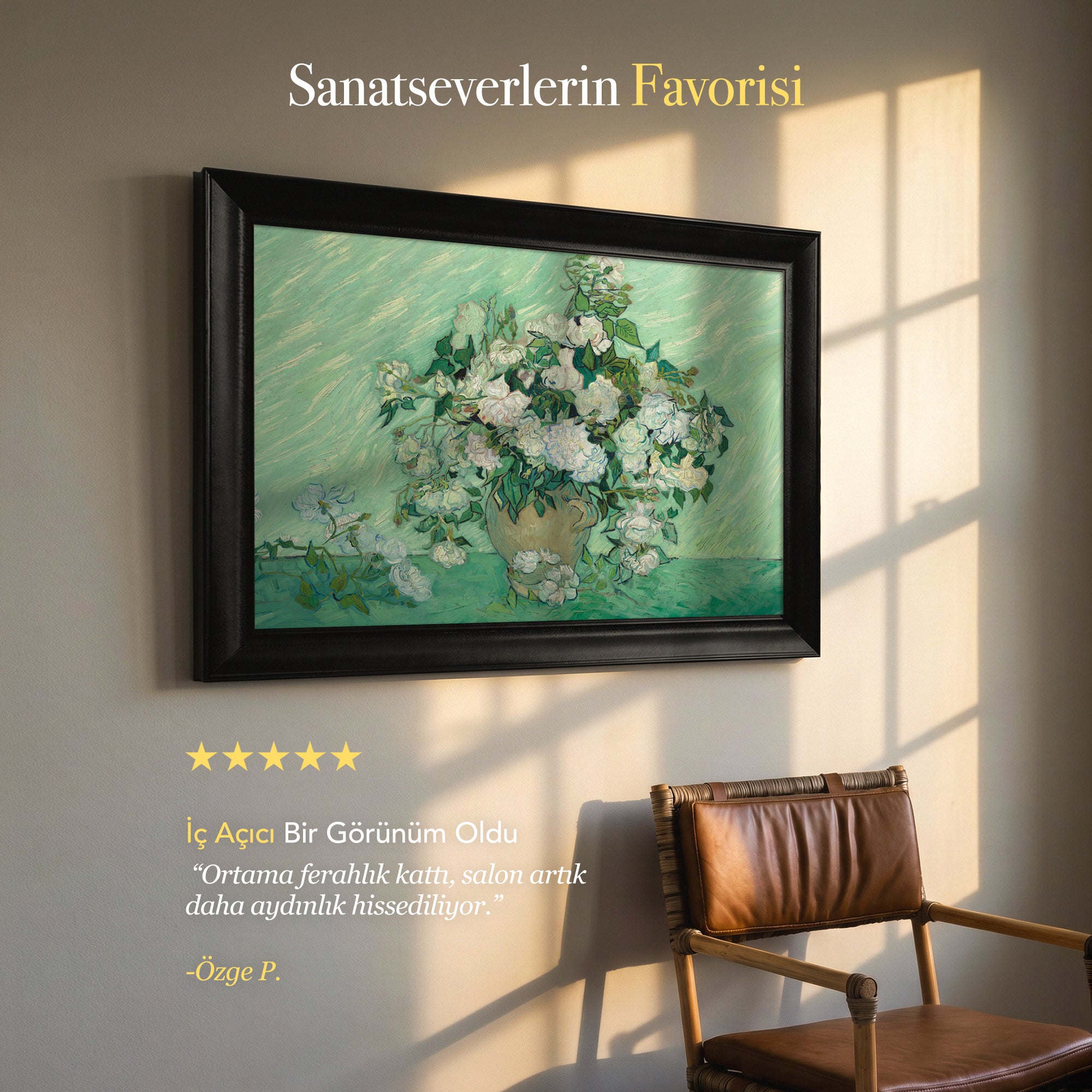 Vazoda Beyaz Çiçekler Tablosu | Van Gogh Tarzı Floral Kanvas Duvar Dekoru