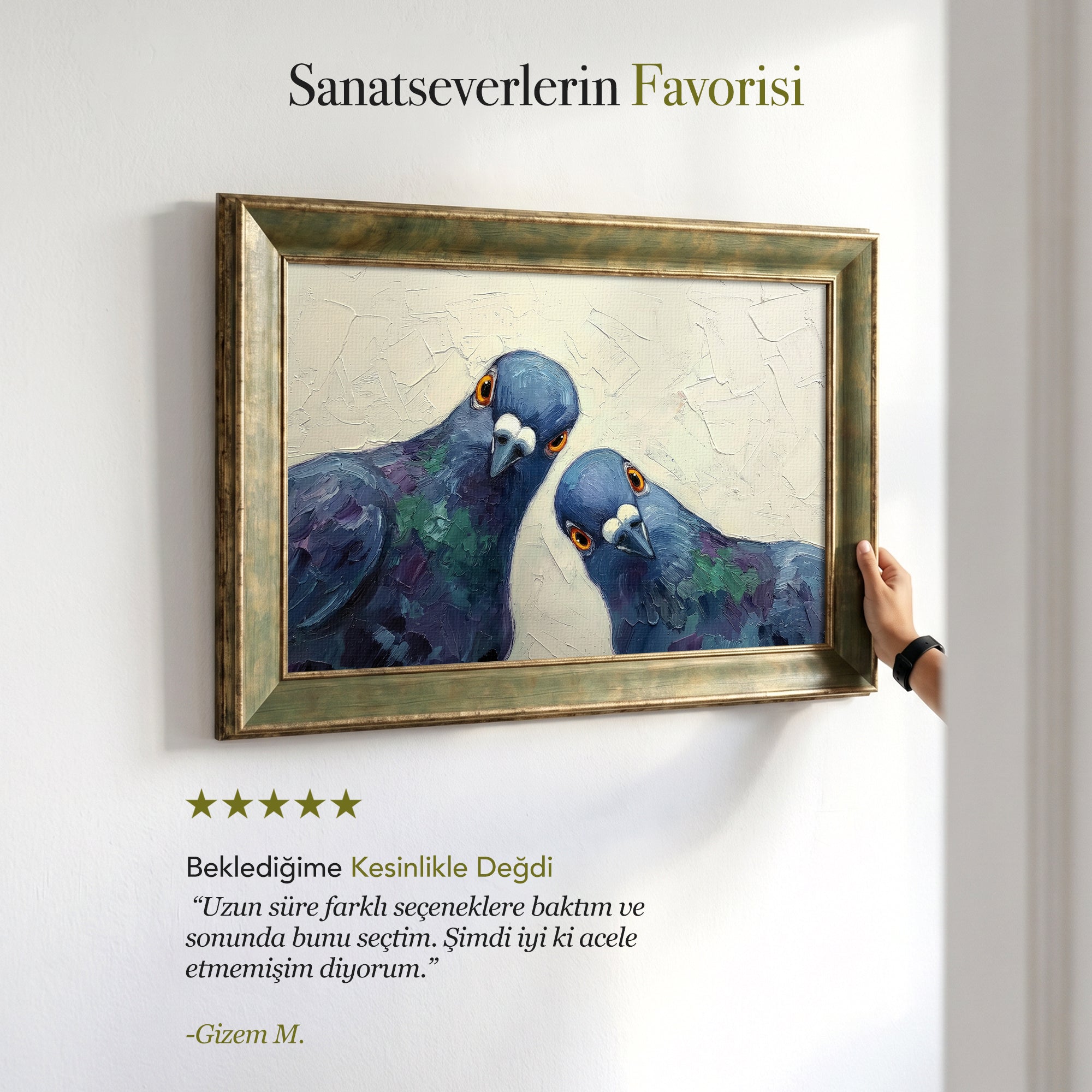 "Meraklı Güvercinler" Kanvas Tablo