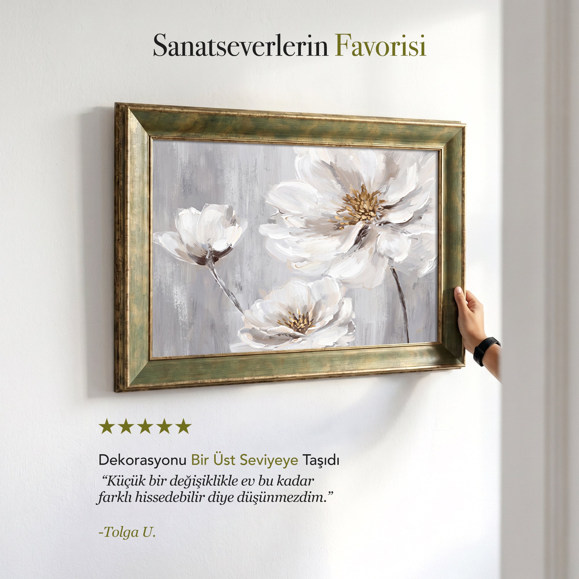 Beyaz Çiçekler Modern Duvar Tablosu | Zarif Çiçek Temalı Kanvas Sanat Eseri