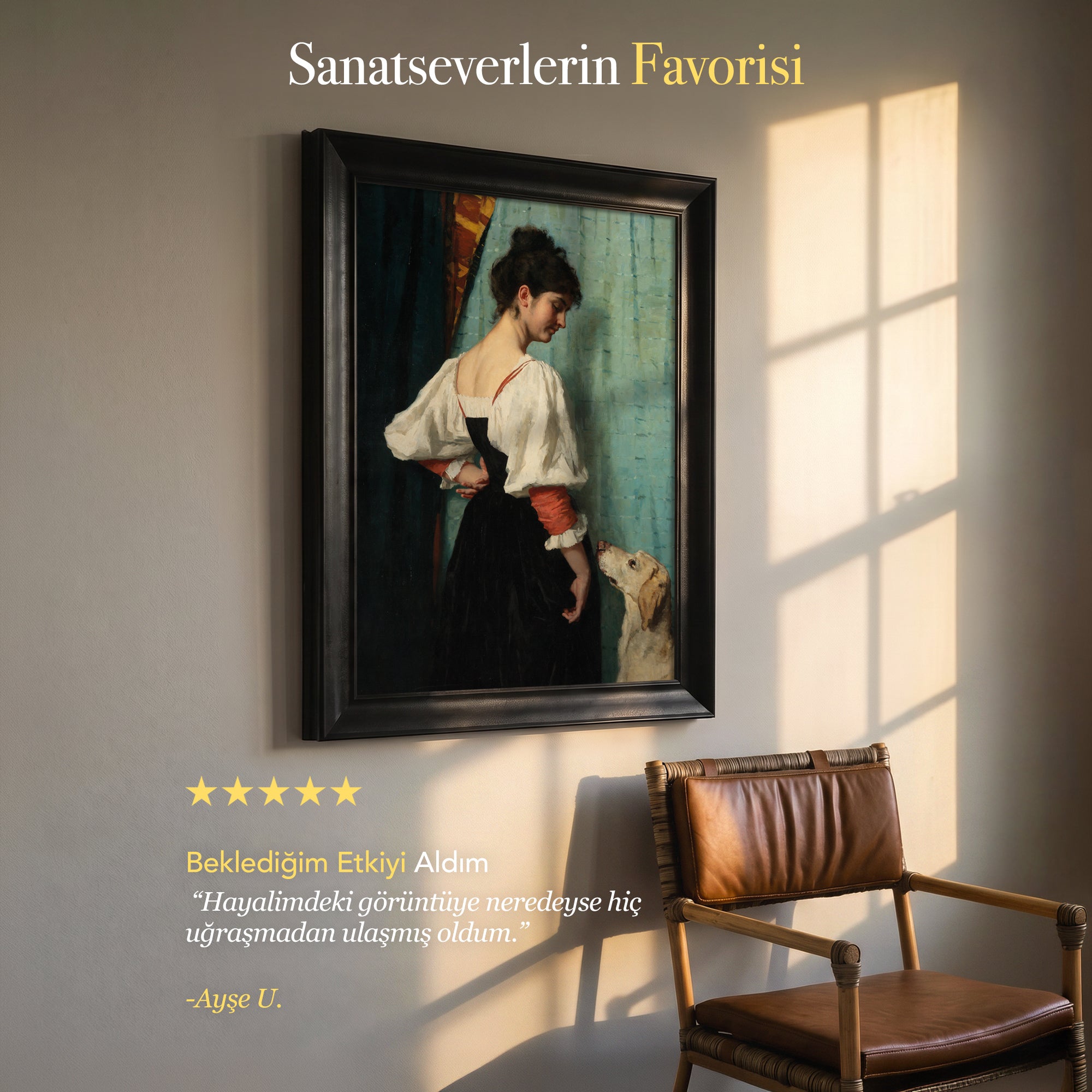 Kadın ve Köpek Portresi Poster – Klasik Sanat Temalı Dekoratif Duvar Posteri