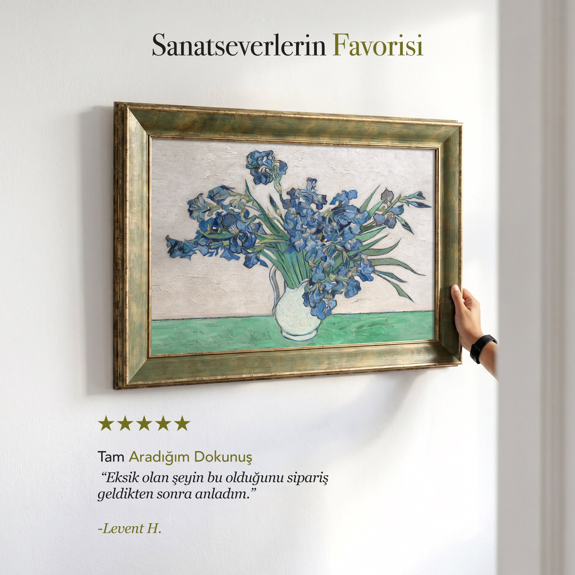 Vazoda Mavi Süsen Çiçekleri Tablosu | Van Gogh Tarzı Klasik Kanvas Duvar Dekoru