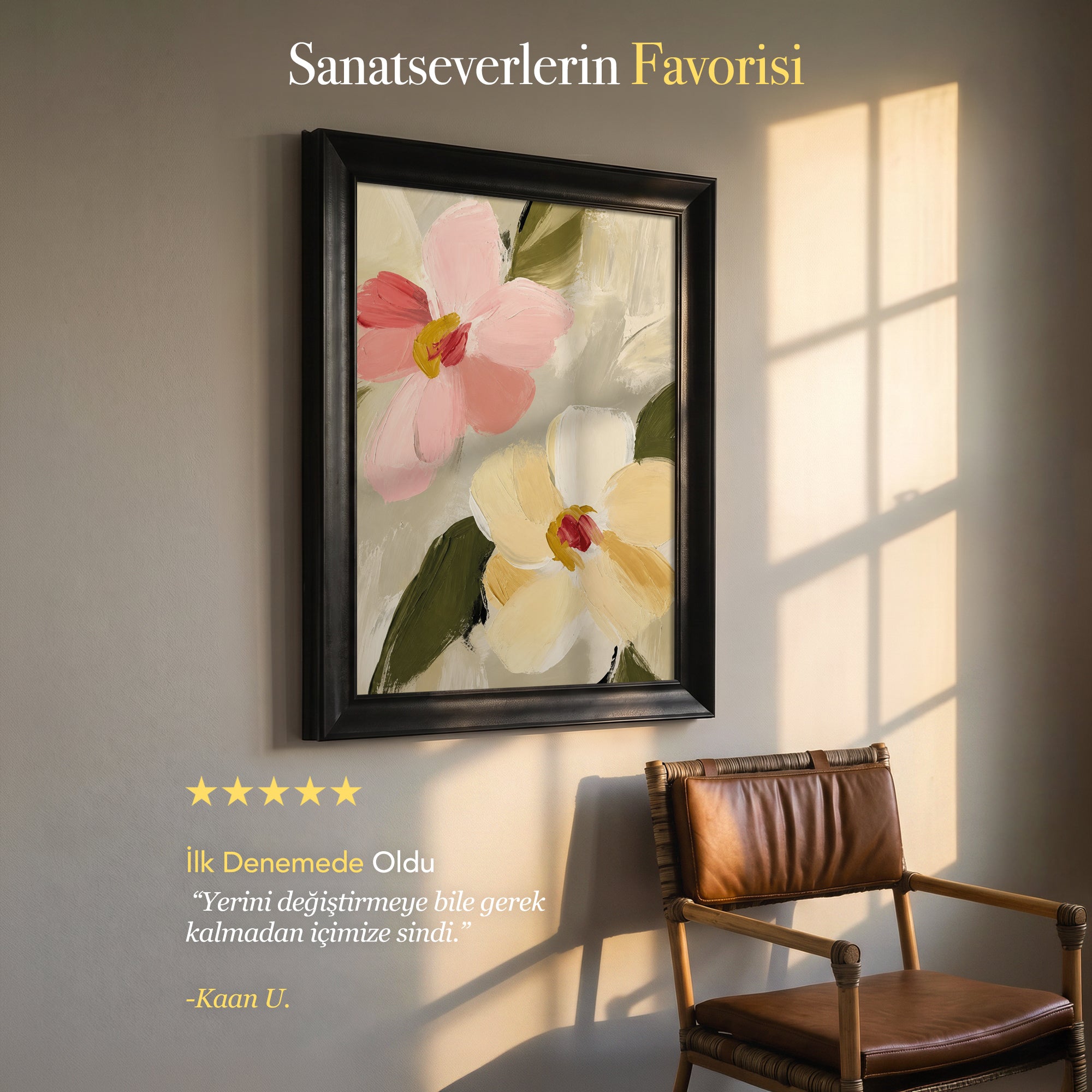 Pastel Çiçekler Kanvas Tablo – Modern Fırça Dokulu Floral Tablo