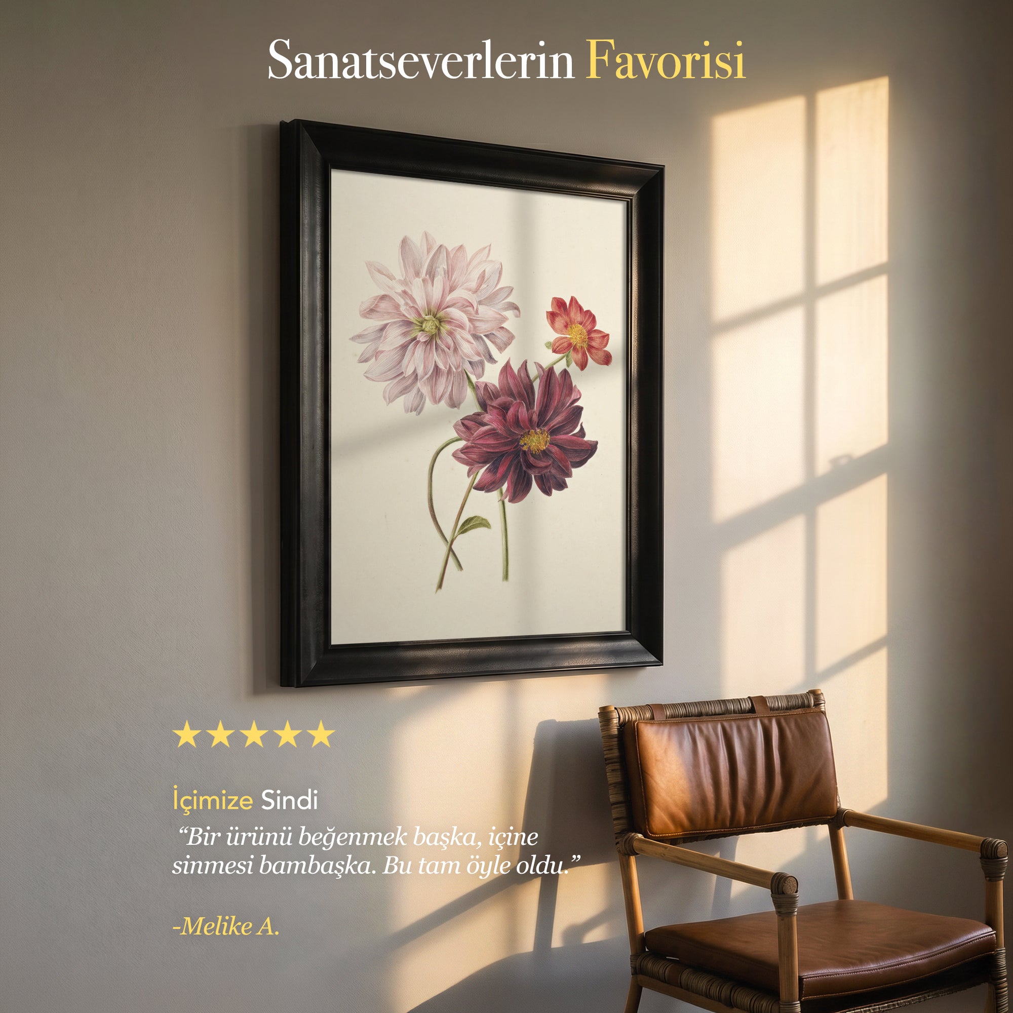 Dahlia Çiçekleri Poster – Vintage Botanik Dekoratif Duvar Posteri
