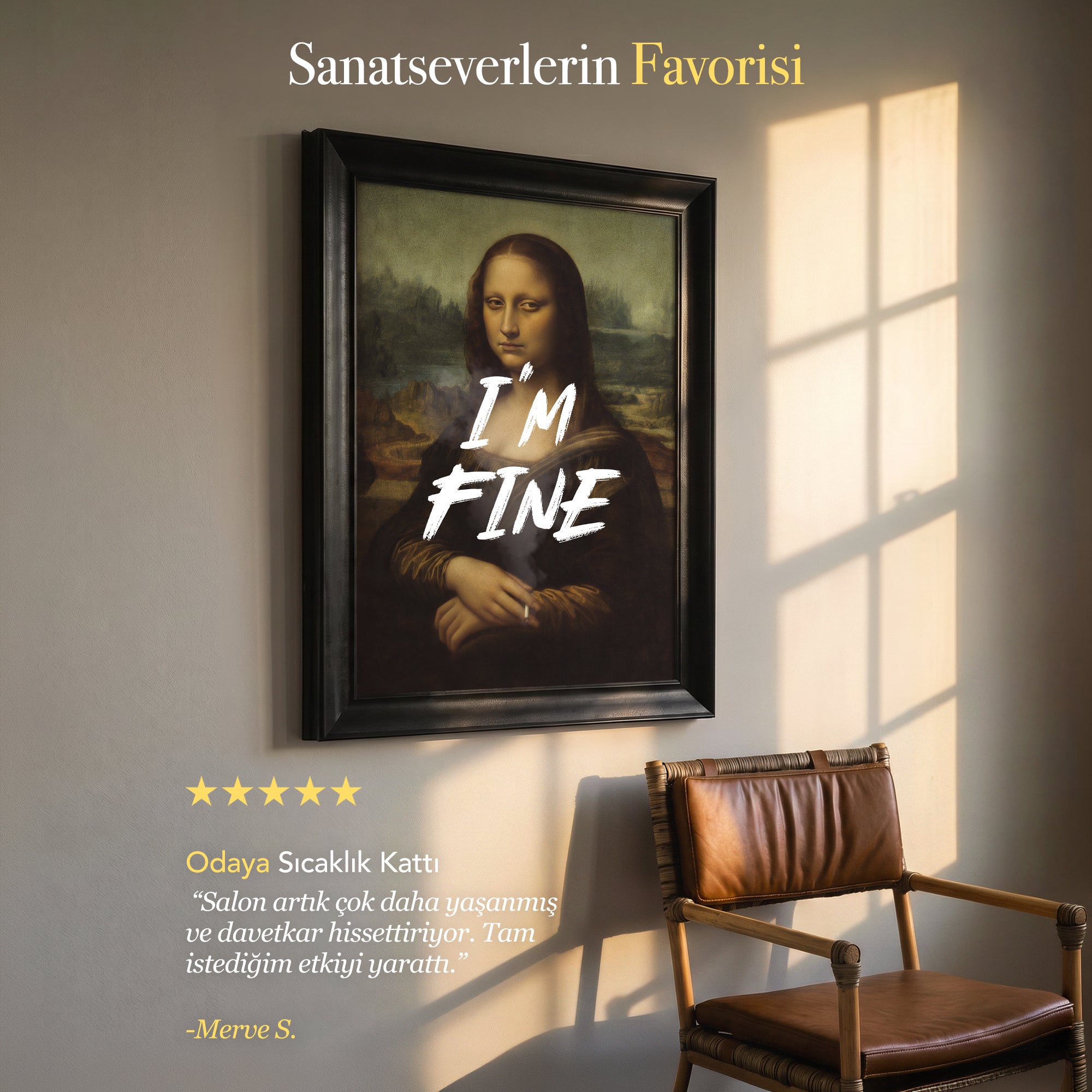 "I'M FINE" Leonardo Da Vinci Mona Lisa Kanvas Tablo