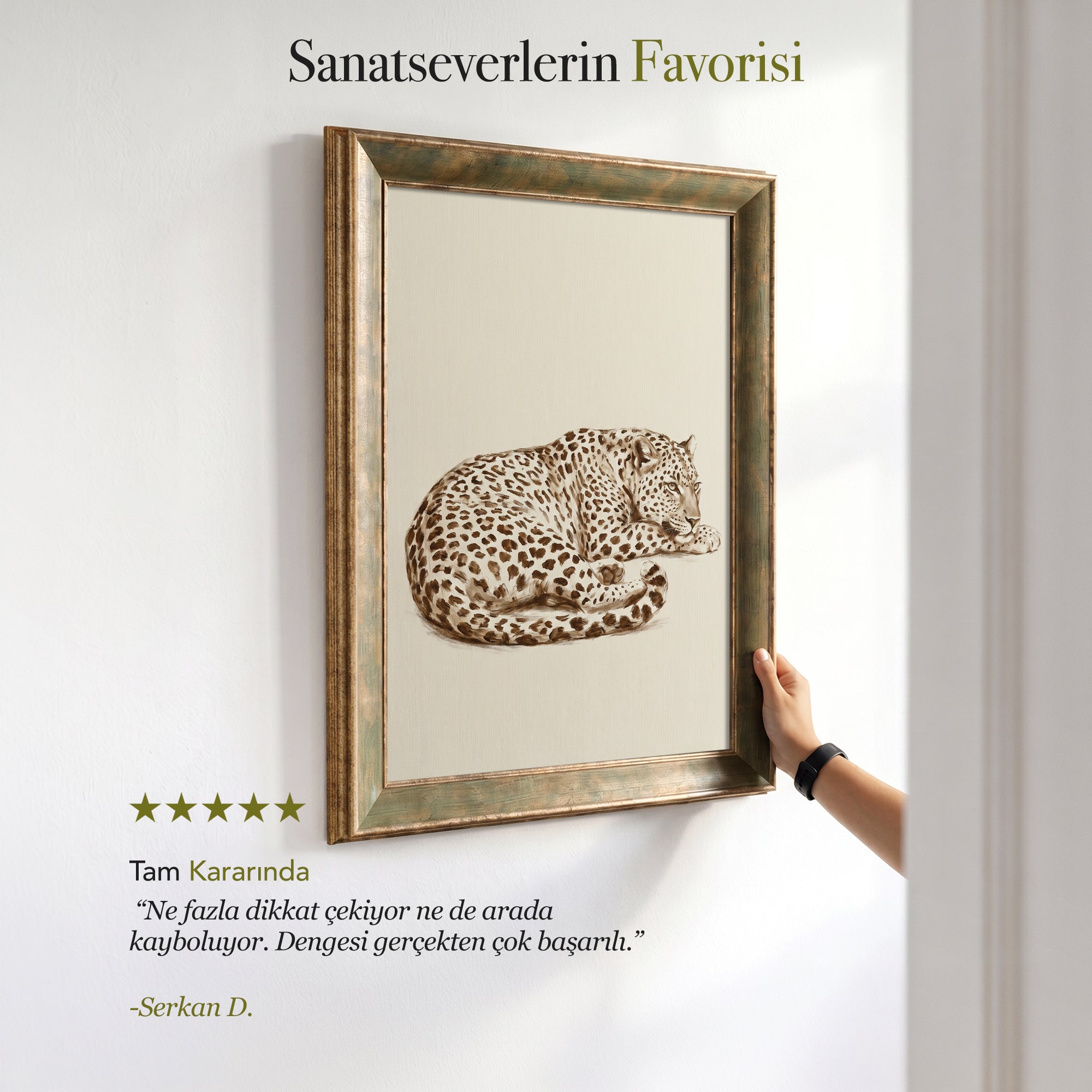 Dinlenen Leopar Kanvas Tablo – Minimalist Yaban Hayatı Dekoratif Duvar Tablosu