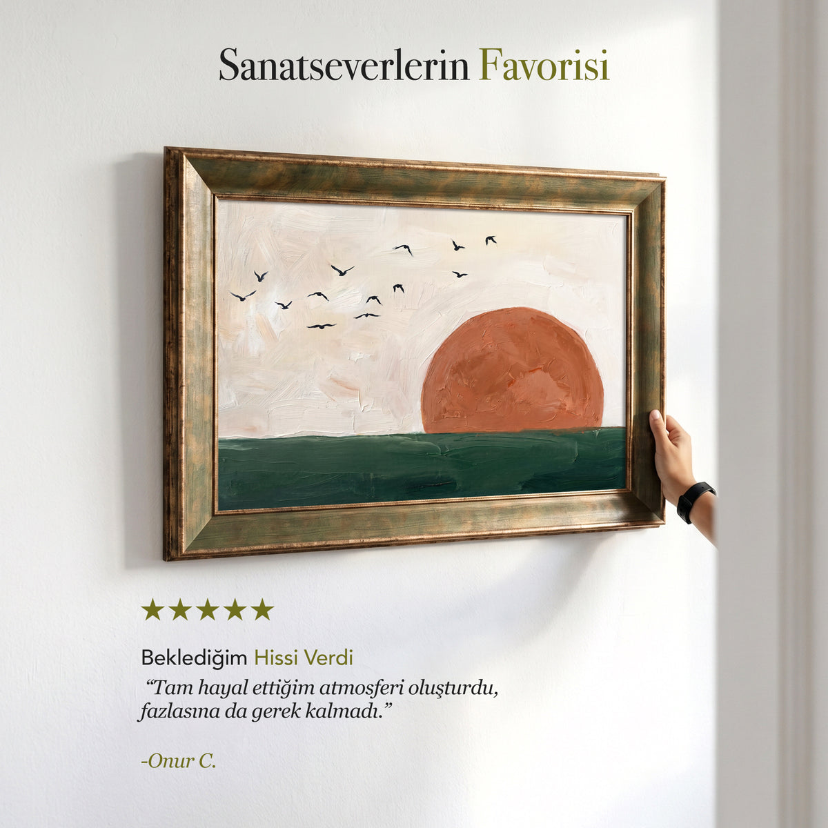 Gün Batımı ve Uçan Kuşlar Kanvas Tablo – Modern Minimalist Doğa Manzarası Duvar Dekoru