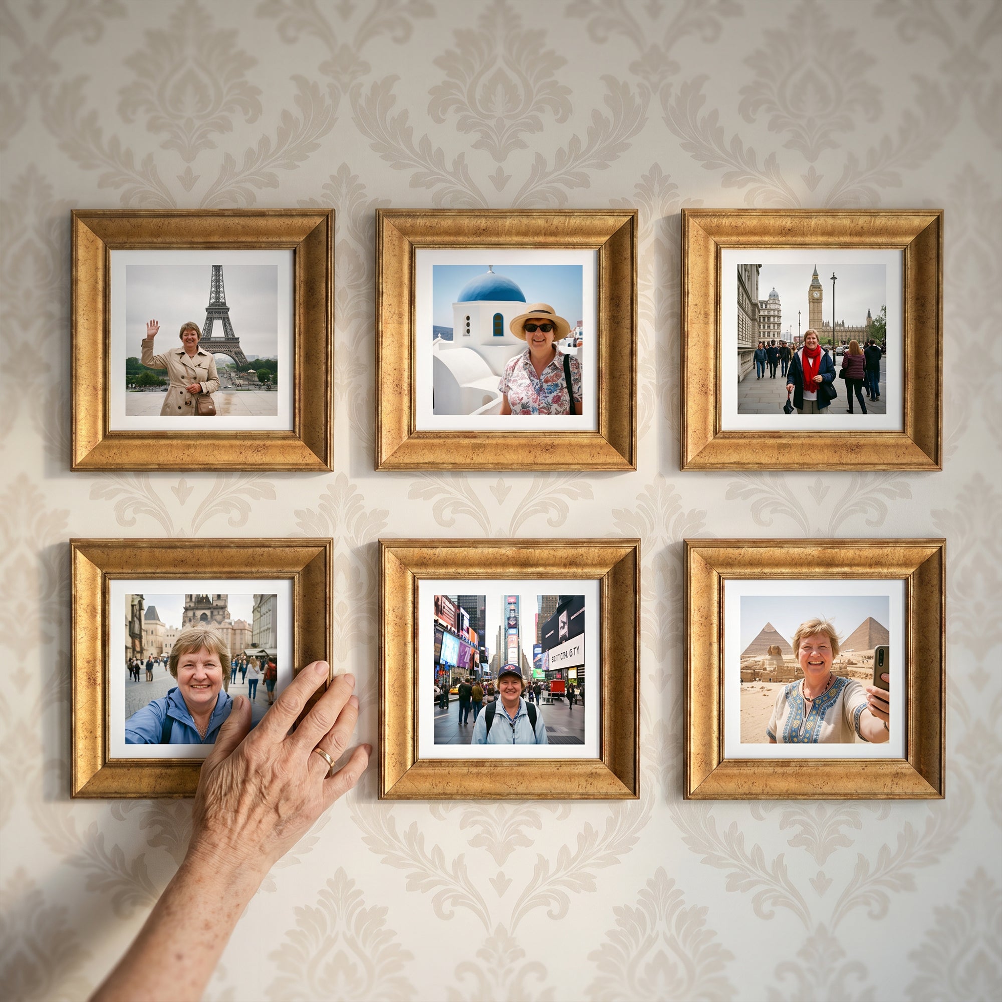 "Güzel Anılar Köşesi" Kişiye Özel Gold Çerçeveli Fotoğraf Kolajı Seti