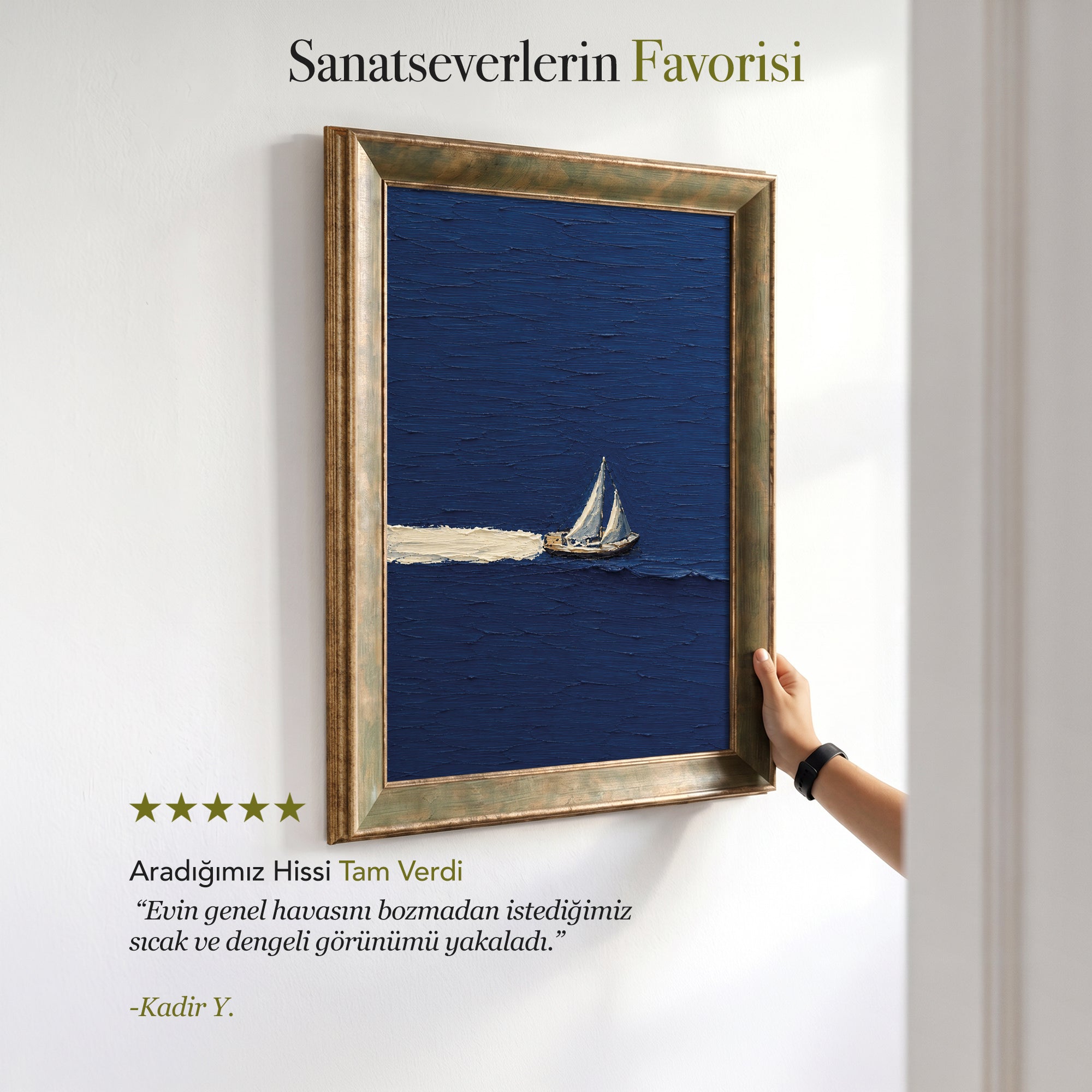 Lacivert Yelkenli Kanvas Tablo – Minimal Deniz Temalı Modern Dekoratif Duvar Tablosu