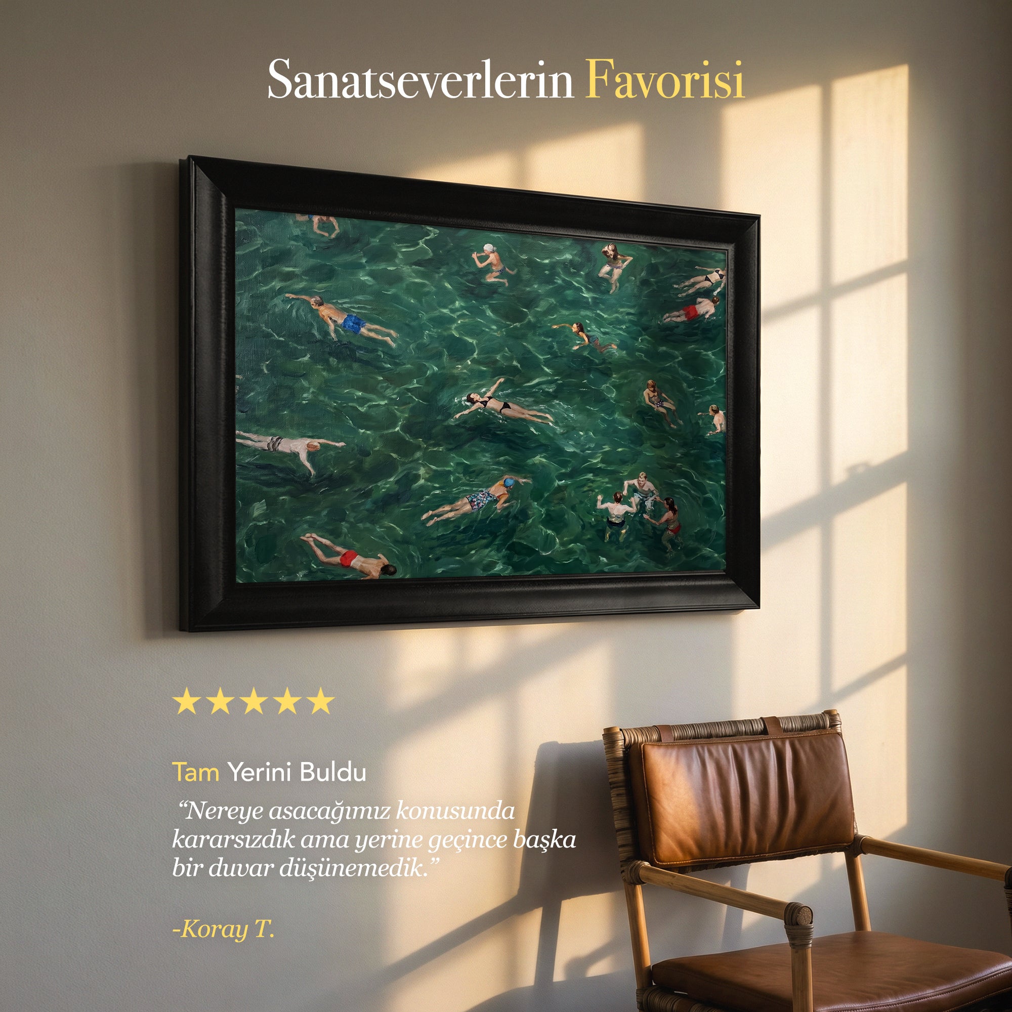 Denizde Yüzen İnsanlar Kanvas Tablo | Modern Deniz Manzarası Duvar Dekoru | Yaz Temalı Sanat Eseri