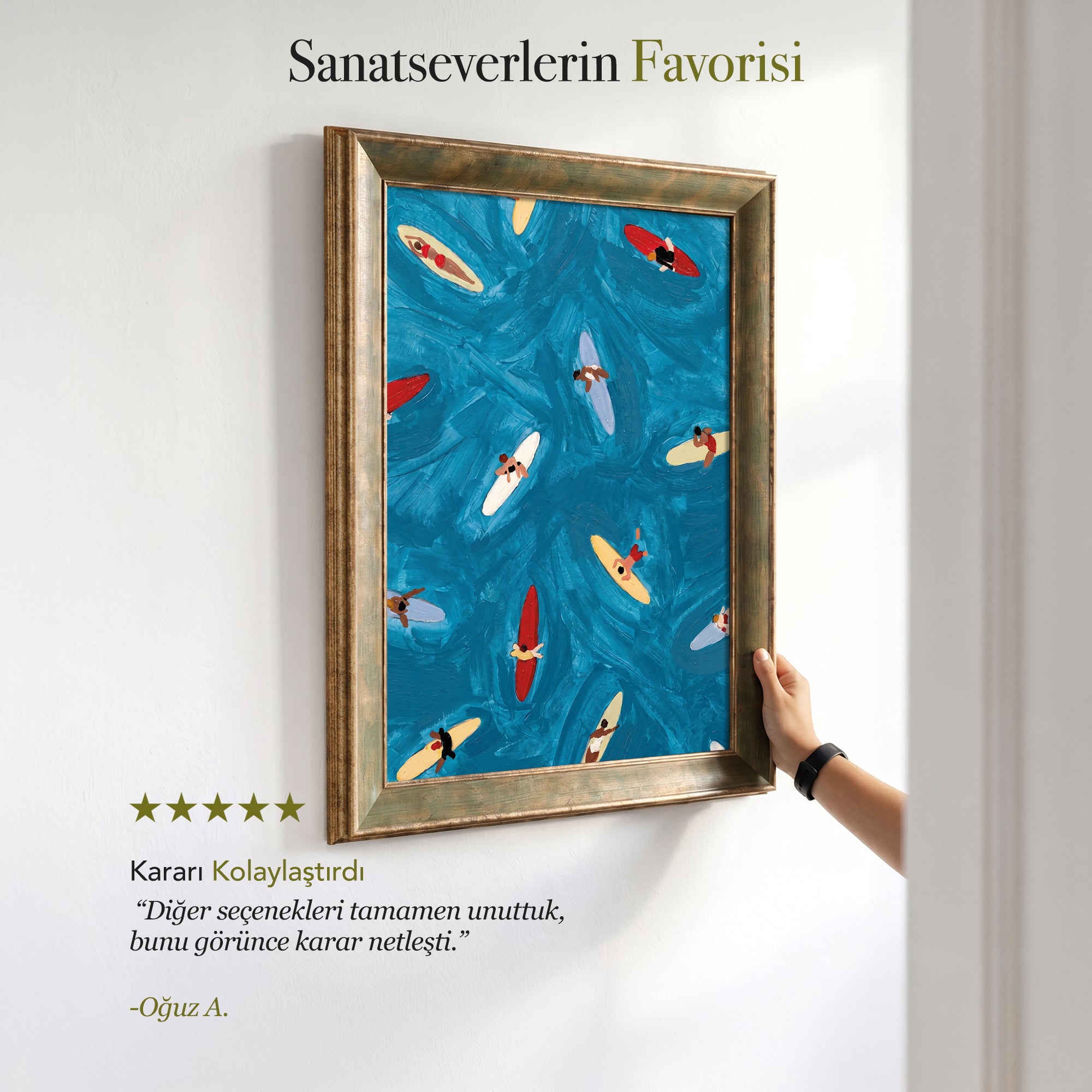 Sörfçüler Kanvas Tablo – Mavi Deniz Temalı Modern Dekoratif Tablo