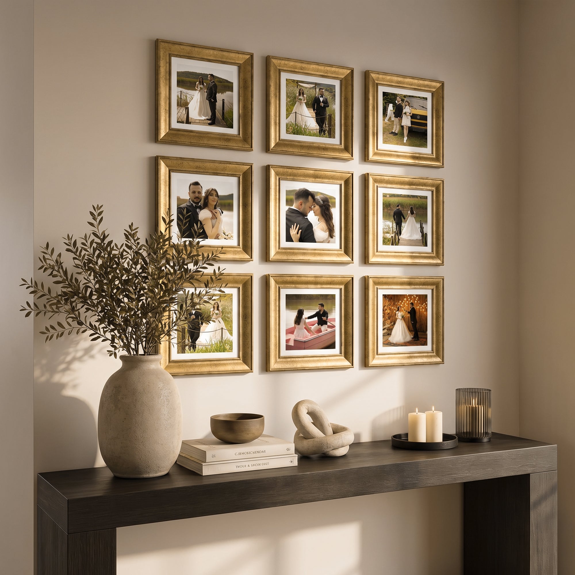 "Güzel Anılar Köşesi" Kişiye Özel Gold Çerçeveli Fotoğraf Kolajı Seti