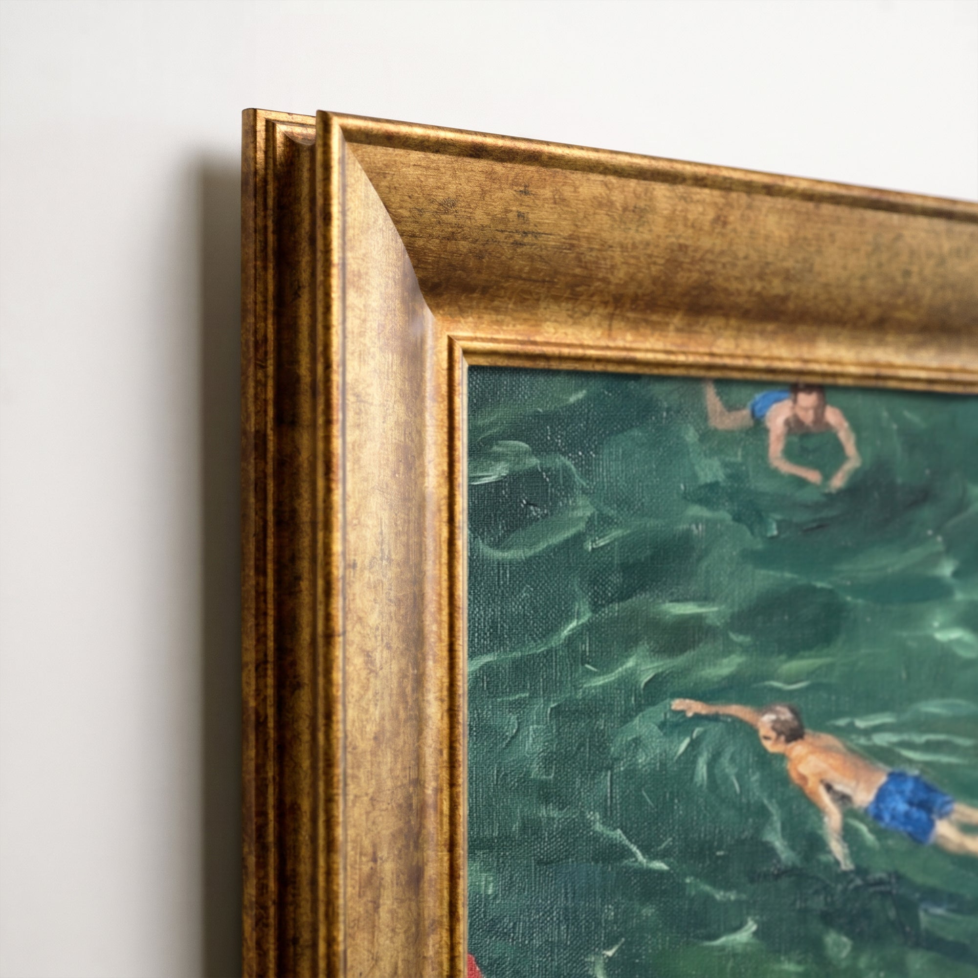 Denizde Yüzen İnsanlar Kanvas Tablo | Modern Deniz Manzarası Duvar Dekoru | Yaz Temalı Sanat Eseri