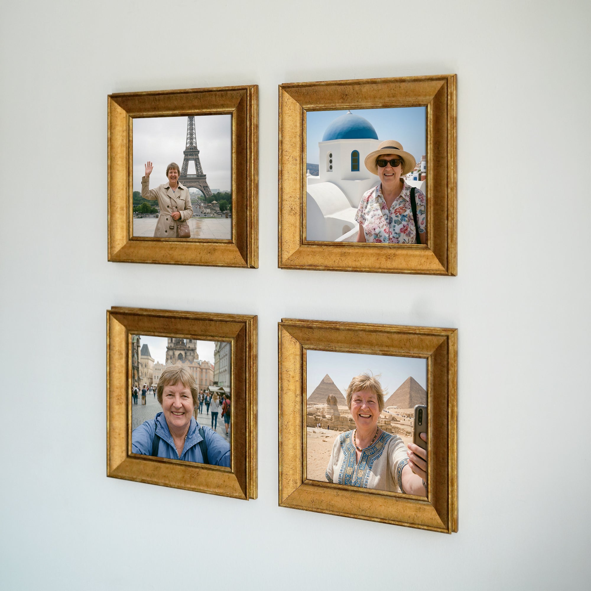 "Güzel Anılar Köşesi" Kişiye Özel Gold Çerçeveli Fotoğraf Kolajı Seti