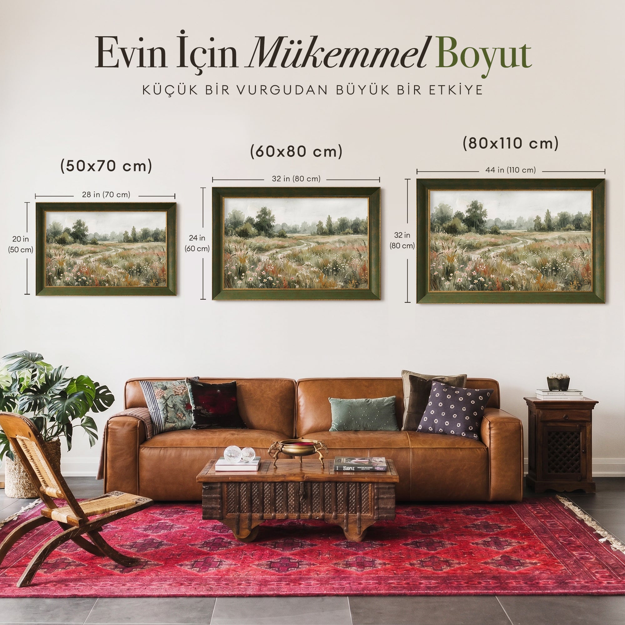 Yeşil Çiçek Bahçesi Poster – Vintage Floral Dekoratif Duvar Posteri