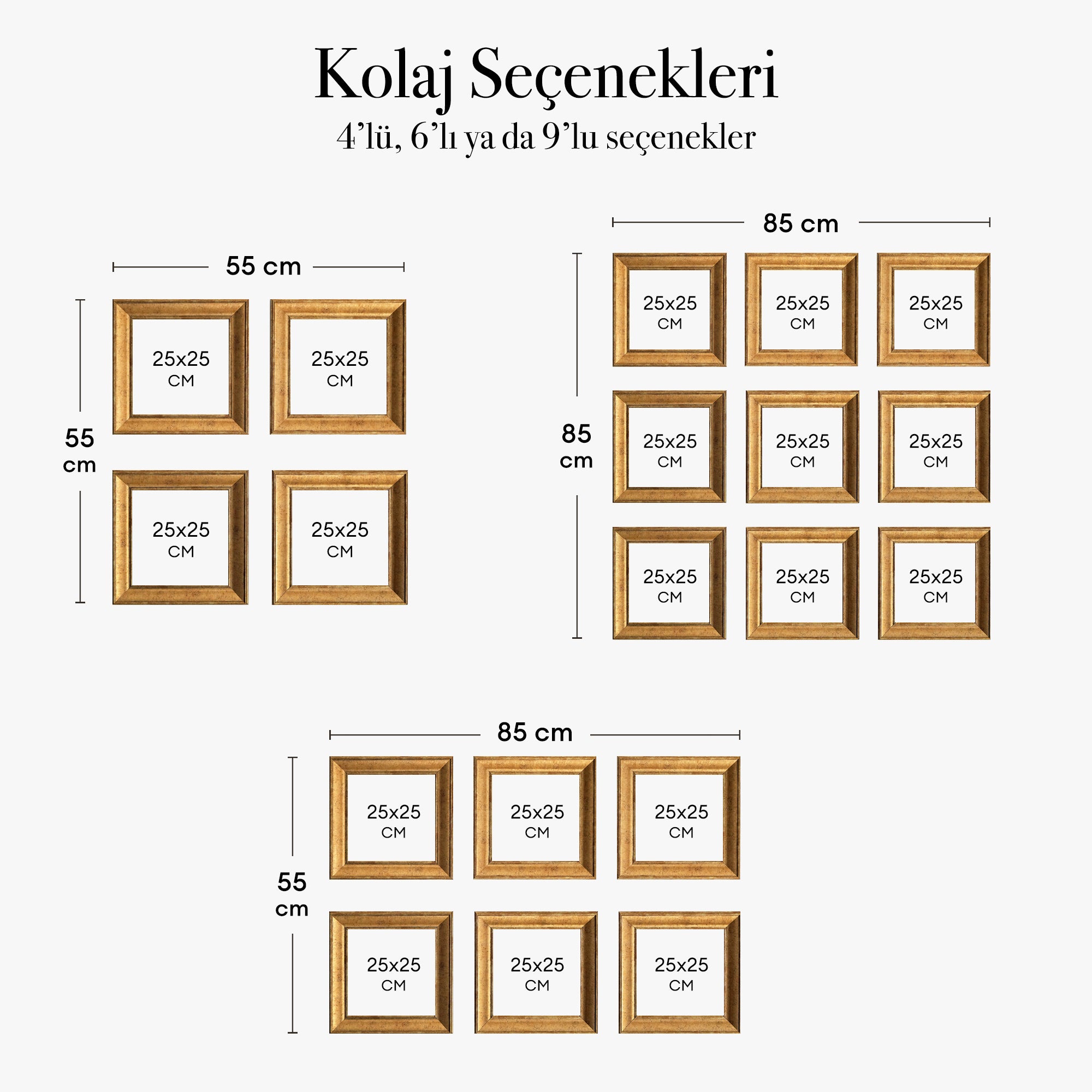 "Güzel Anılar Köşesi" Kişiye Özel Gold Çerçeveli Fotoğraf Kolajı Seti